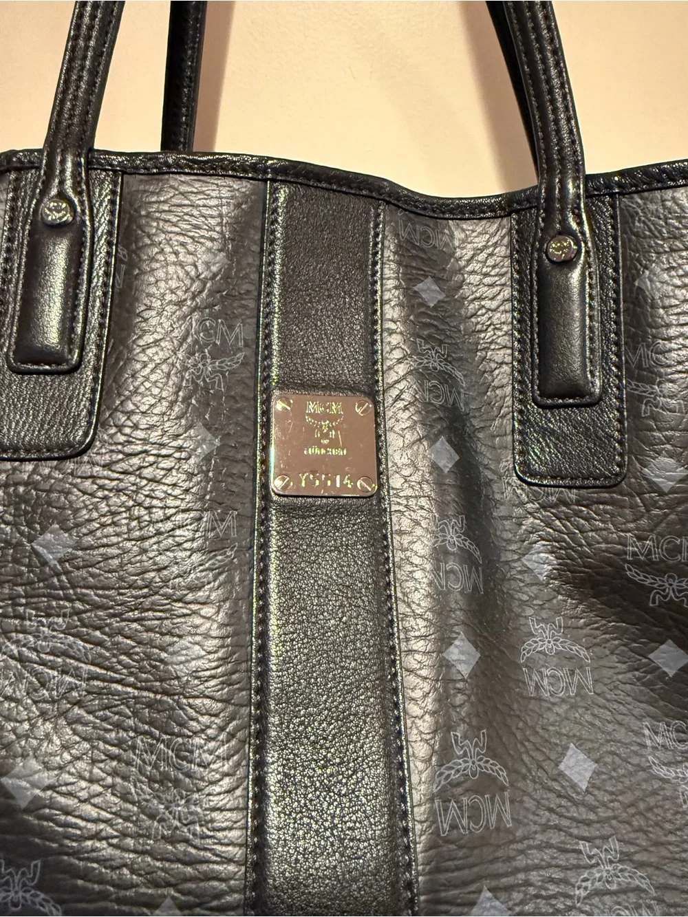 MCM Black Monogram Visetos Medium Leather Tote